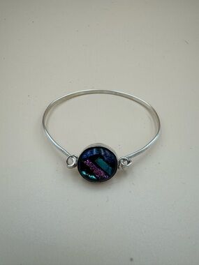 Dichroic Glass Sterling Silver Bangle Bracelet - Blue, Turquoise & Purple. 107